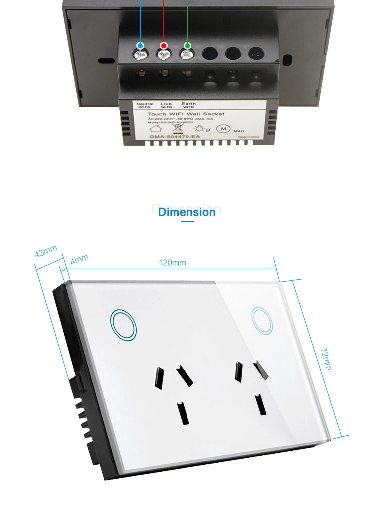 Tuya Smart Home Electric Touch Switch WiFi Wall AU Switch And 2 Socket Tuya Smart Home Electric Touch Switch WiFi Wall AU Switch And 2 Socket